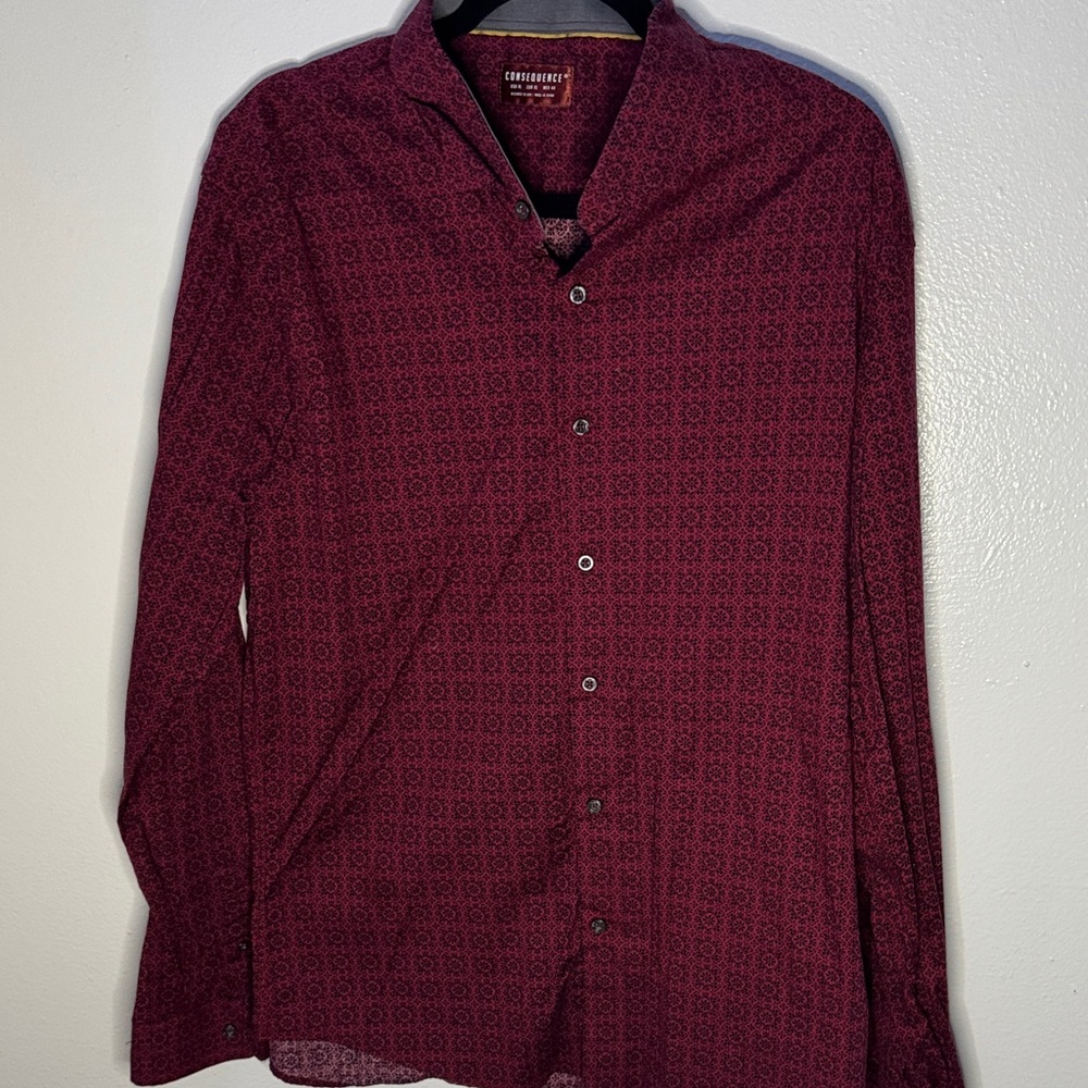 Men's Burgundy Casual Button-Down Shirt